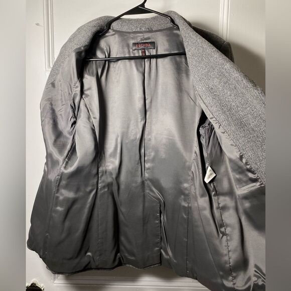 Escada | Tweed Pattern Button Front Wool Blazer Jacket in Gray Sz 44 Large - Picture 8 of 15